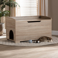 Baxton Studio SECHC150140WI-Hana Oak-Cat House Mariam Modern and Contemporary Oak Finished Wood Cat Litter Box Cover Houseu